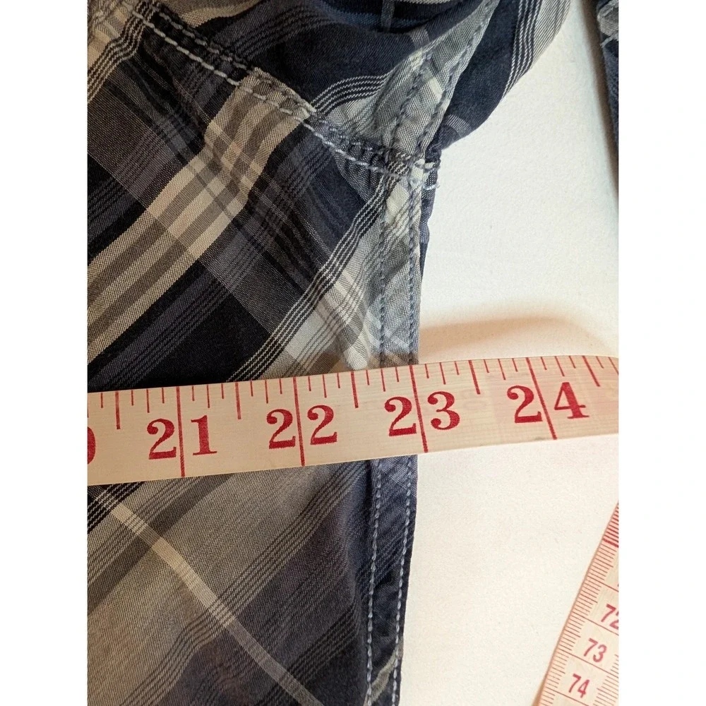 INC International Concepts Men Blue Plaid Snap Button Western Shirt Large Cotton